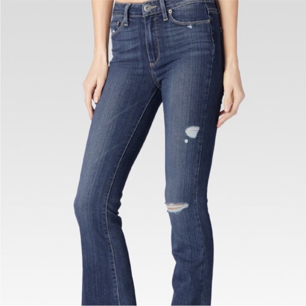 PAIGE High Rise Bell Canyon Flare Jeans Silas Destructed Size 27